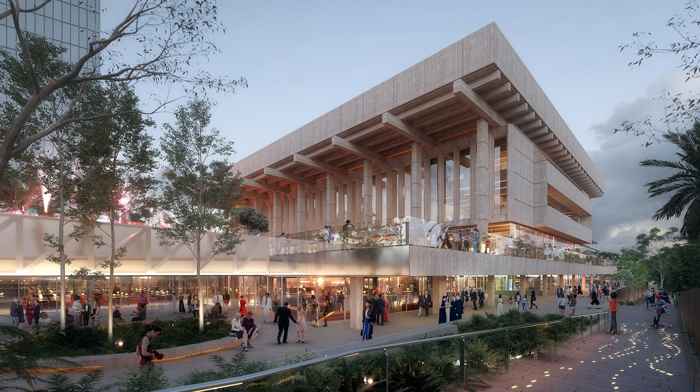 An artists impression of the norther forecourt of the Perth Concert Hall