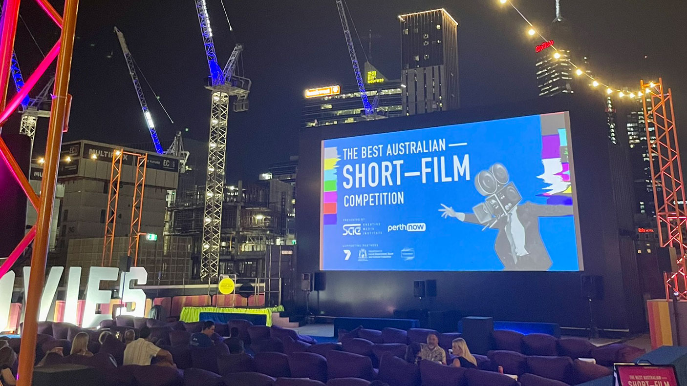 Best Australian Short Film awards at the rooftop movie cinema with Perth City skyline in the background